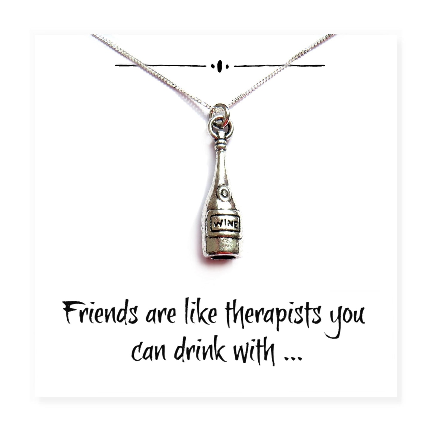 Wine Bottle Charm Necklace on Funny Friends Message Card Gift-2