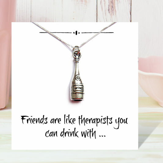 Wine Bottle Charm Necklace on Funny Friends Message Card Gift-0