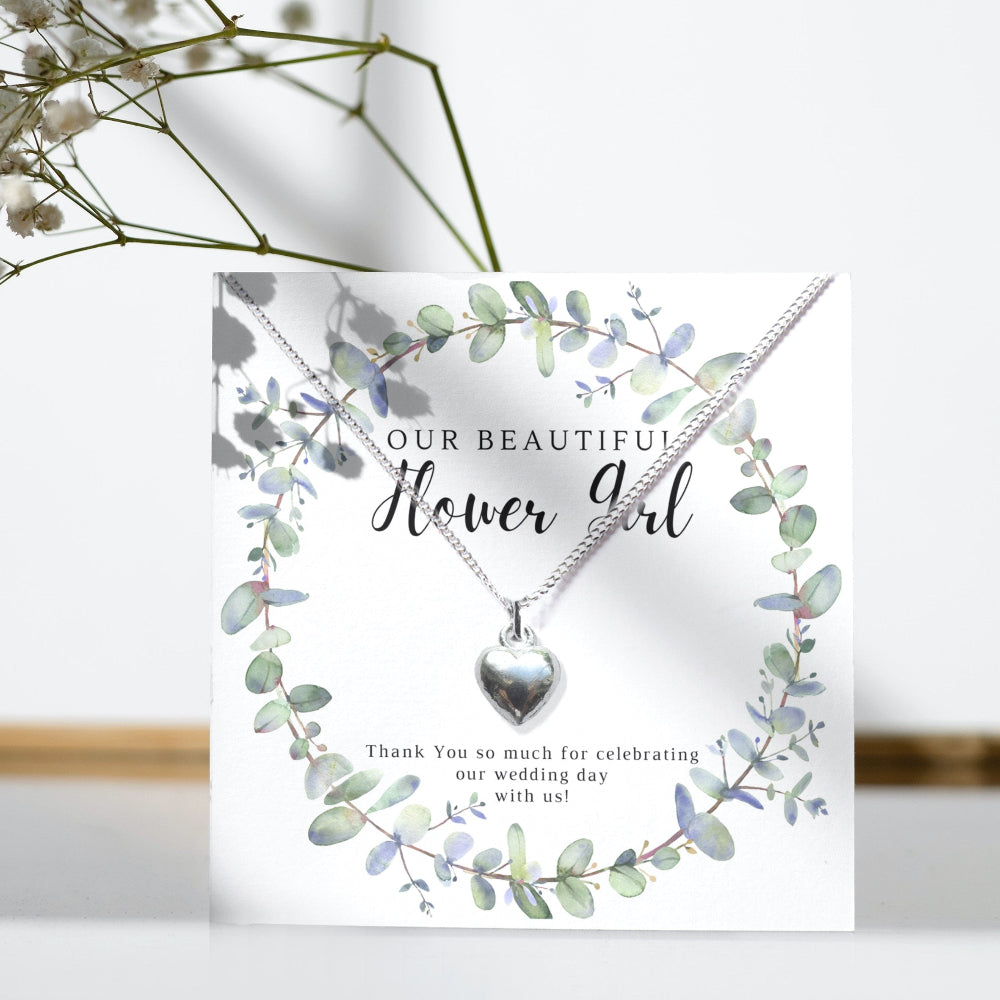 Flower Girl Heart Necklace & Eucalyptus Thank You Gift Card-0