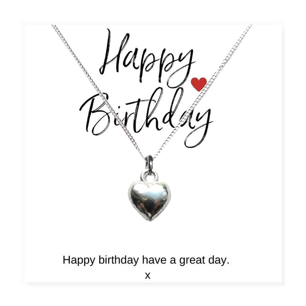 Happy Birthday Silver Heart Charm Necklace & Gift Card-3