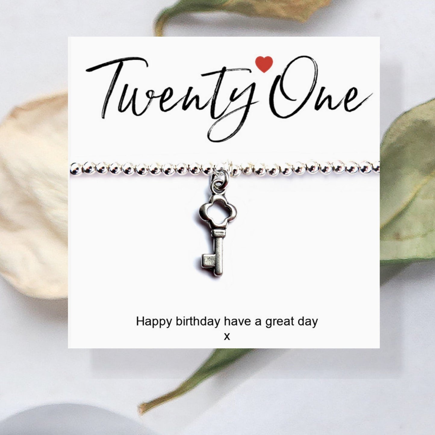 21st Birthday Stretch Beaded Bracelet & Card Gift