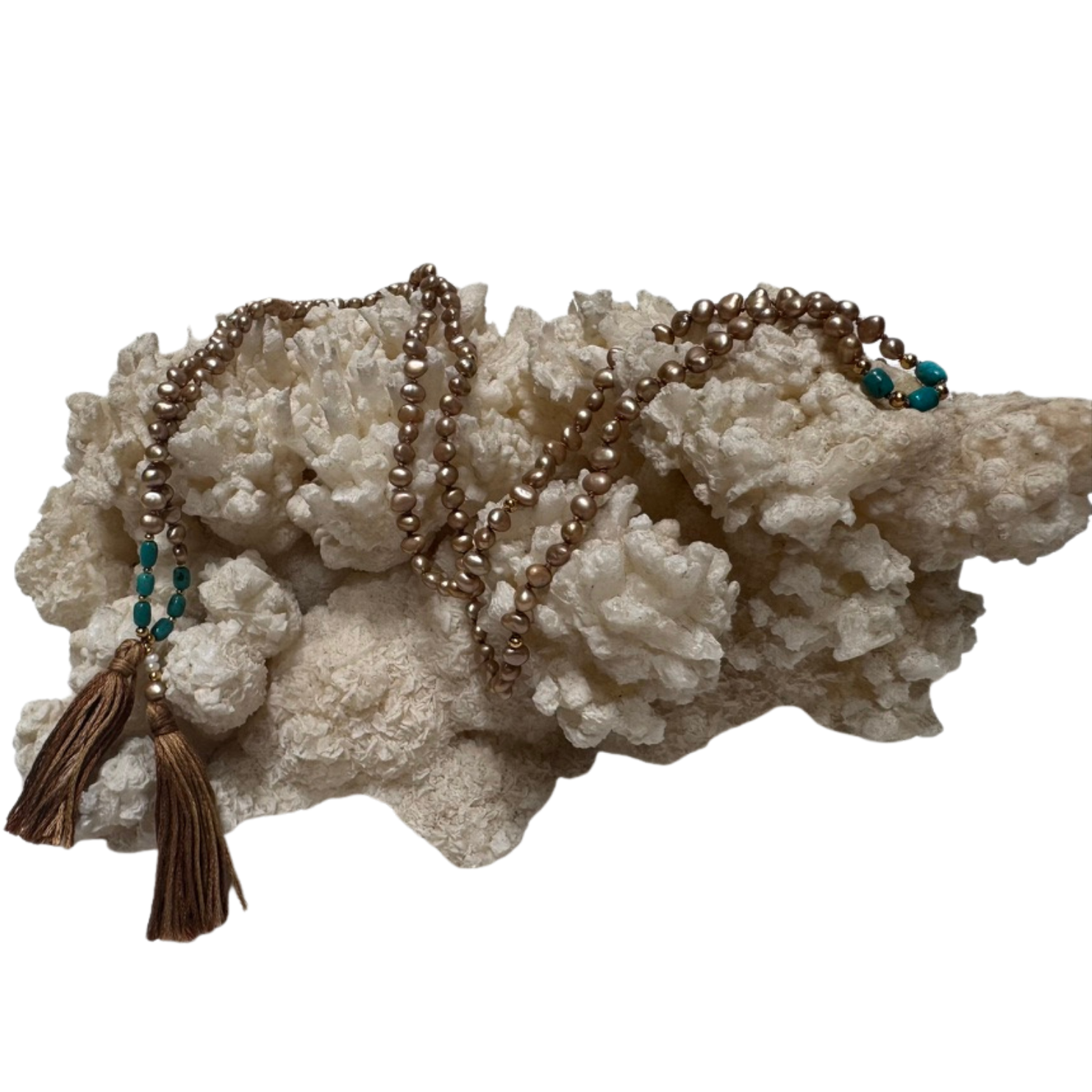Karuna Mani Mala | Chocolate & White Pearl Mala for Compassion & Spiritual Longing-1