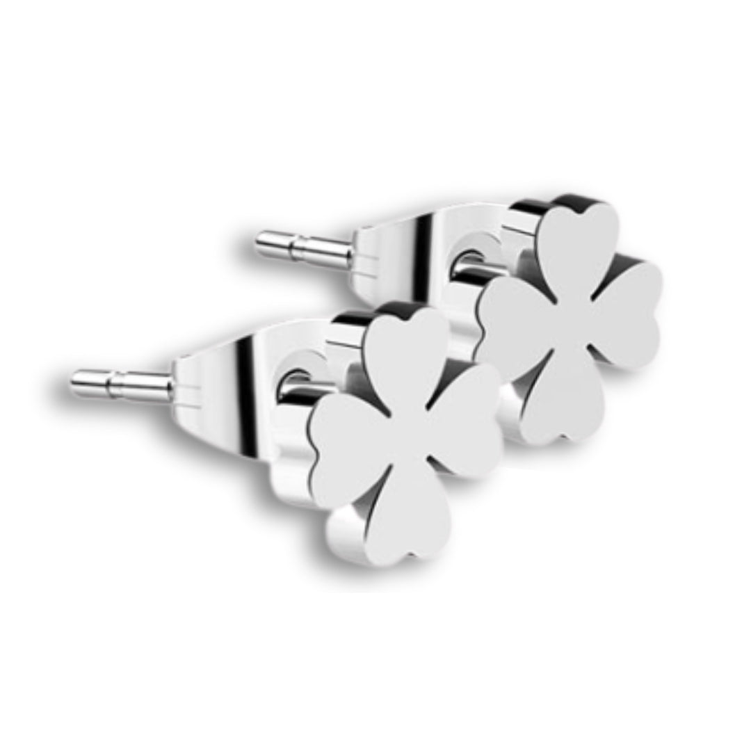 Four Leaf Clover Silver Stud Earrings Gift-0