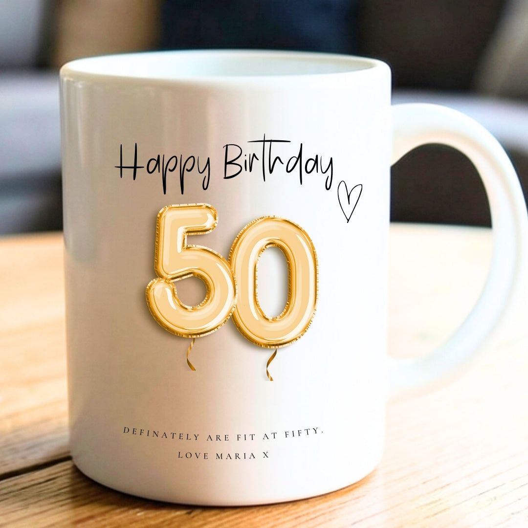 50th Birthday Gold Balloons Personalised Mug Gift-0