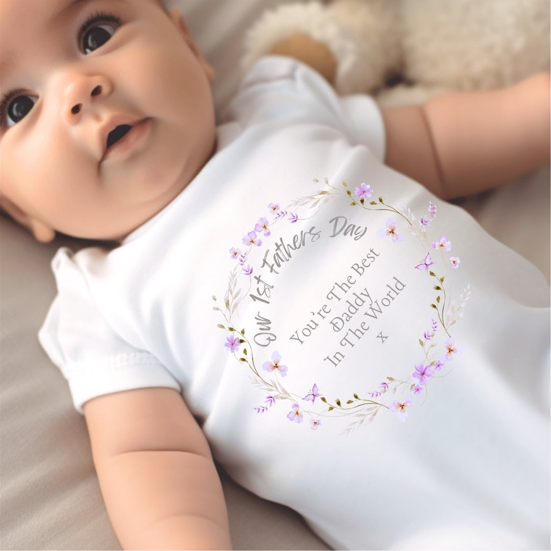 Our 1st Fathers Day Pretty Flowers Baby Outfit Baby Gifts-2