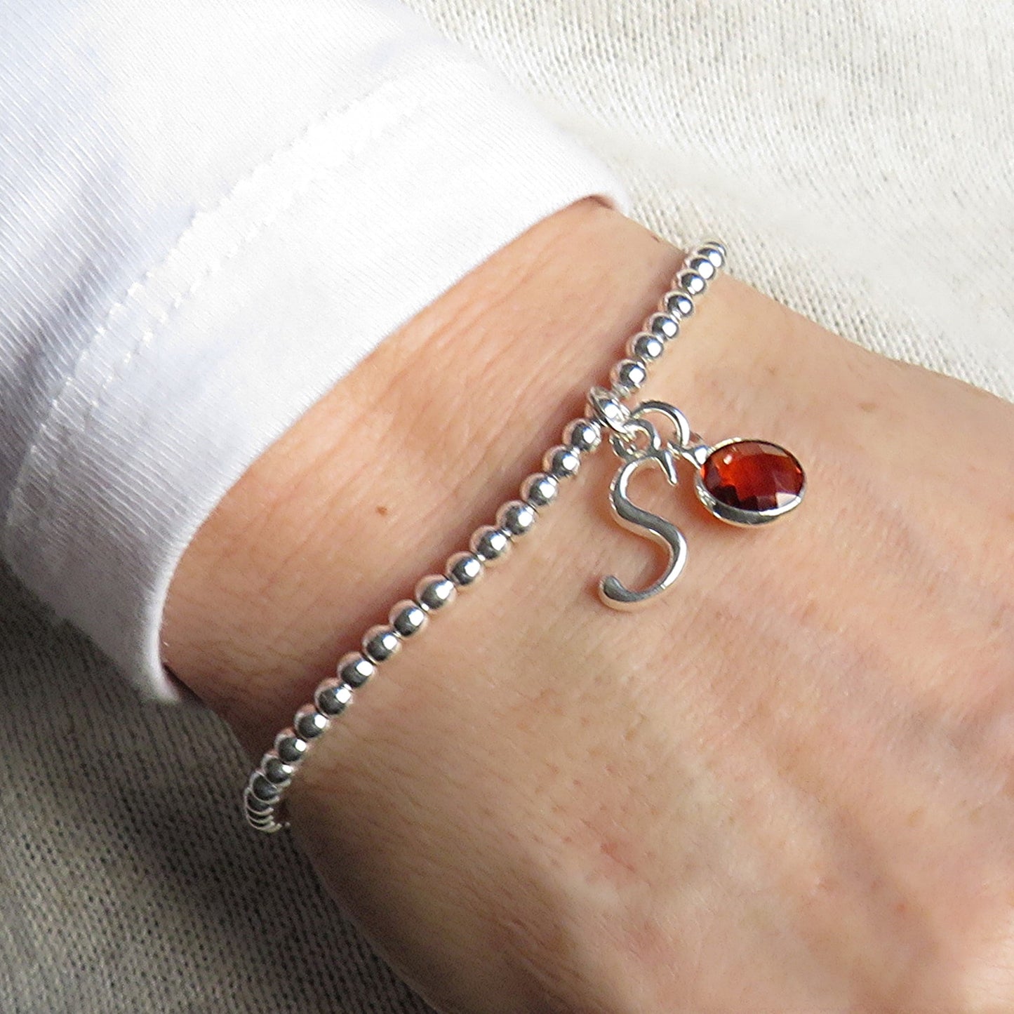 Silver Personalised Initial Birthstone Bracelet Gift-1