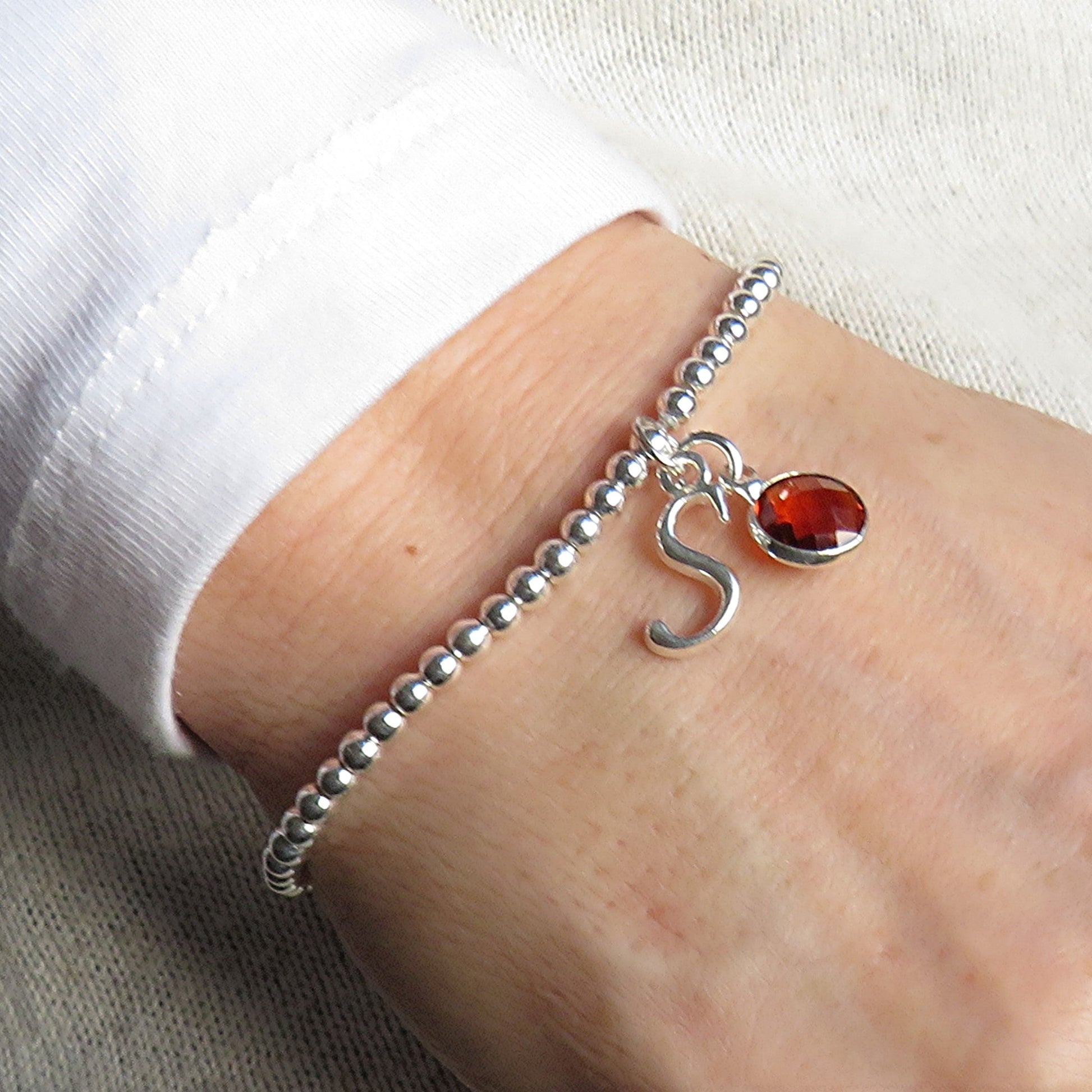 Silver Personalised Initial Birthstone Bracelet Gift-1