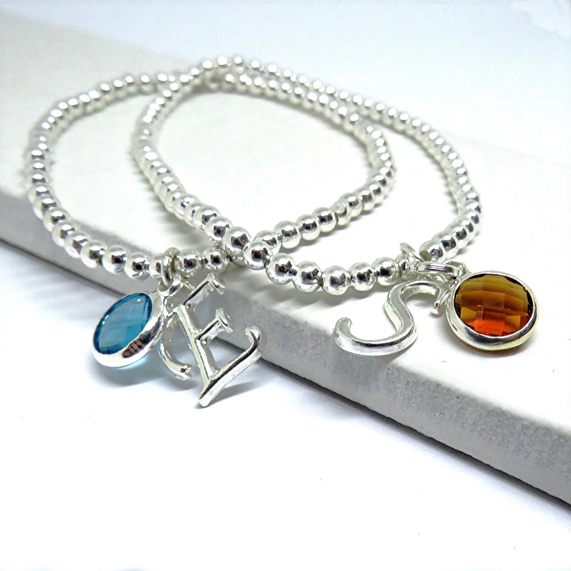 Silver Personalised Initial Birthstone Bracelet Gift-0