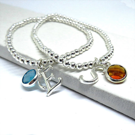 Silver Personalised Initial Birthstone Bracelet Gift-0