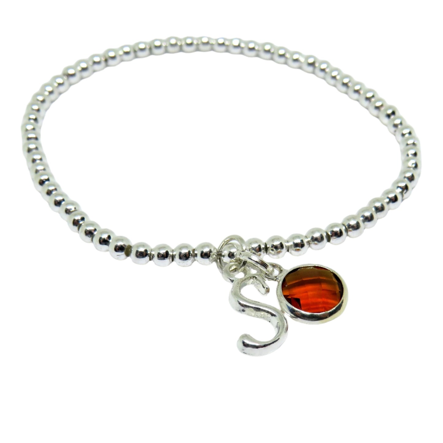 Silver Personalised Initial Birthstone Bracelet Gift-4