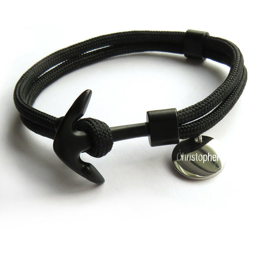 Personalised Men's Black Anchor Bracelet Gift-0