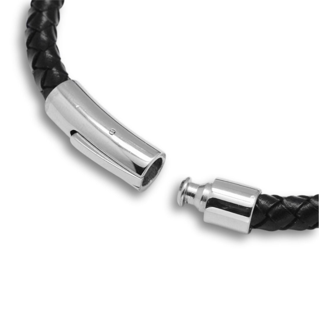 Personalised Men's Black Leather Rope Bracelet Gift-4