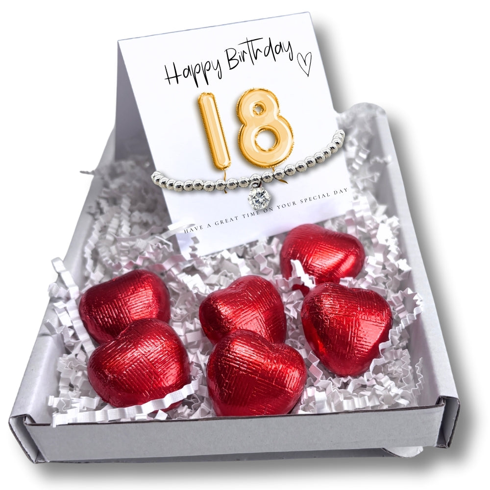18th Birthday Cubic Zirconia Bracelet & Gold Balloons Mini Hamper Gift-0