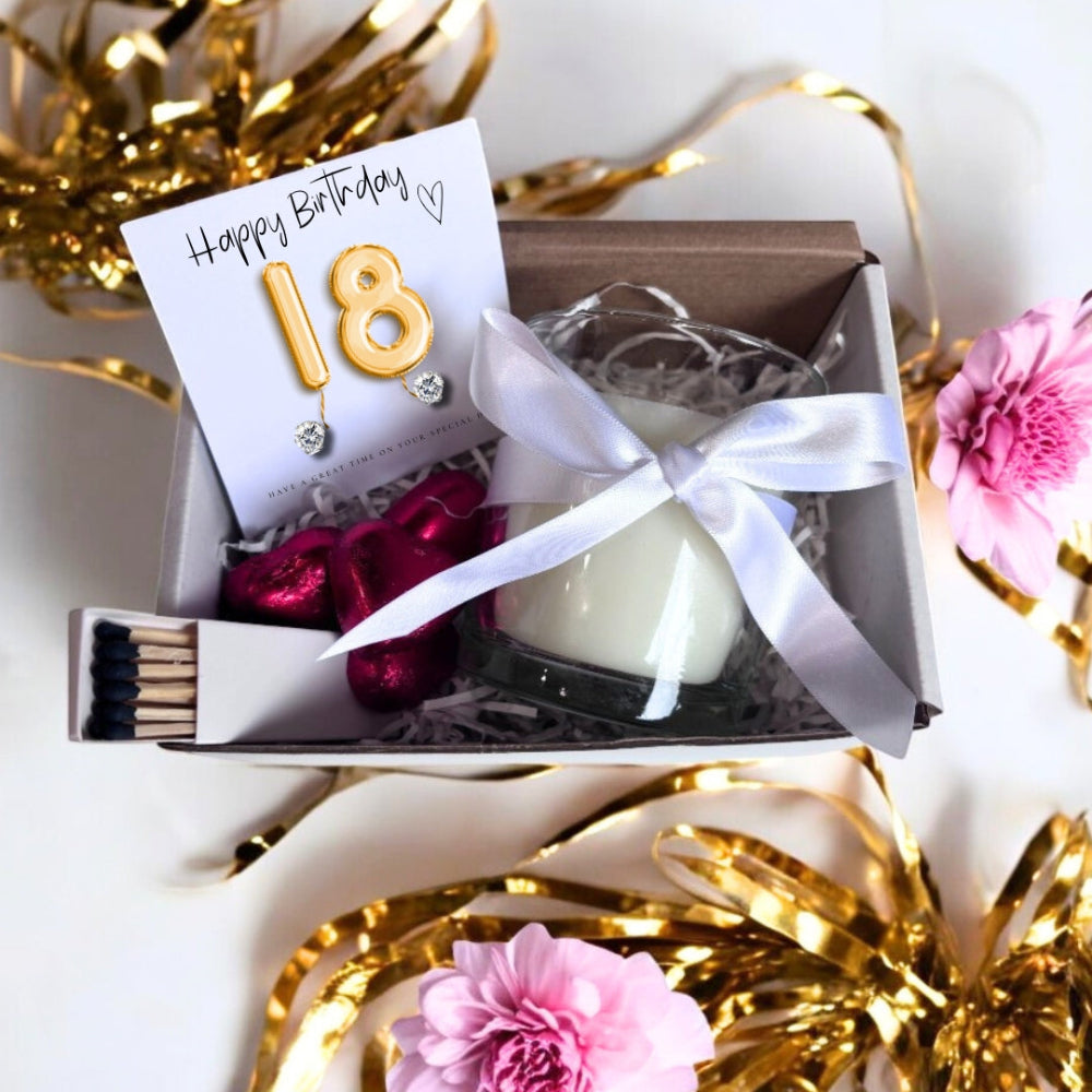 18th Birthday Gold Balloon Hamper Candle, Earrings, Chocolates Gift-1