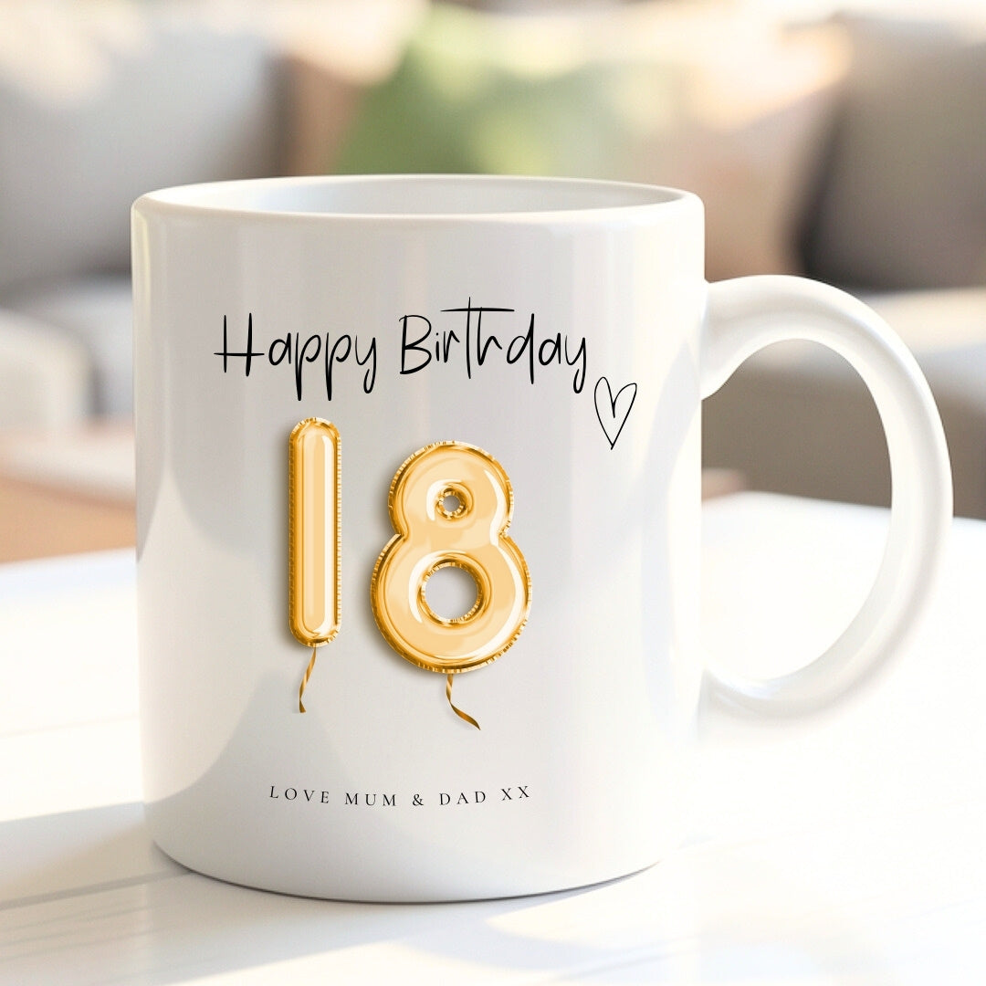 18th Birthday Gold Balloons Personalised Mug Gift-0
