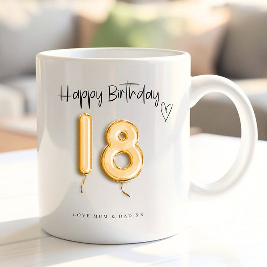 18th Birthday Gold Balloons Personalised Mug Gift-0