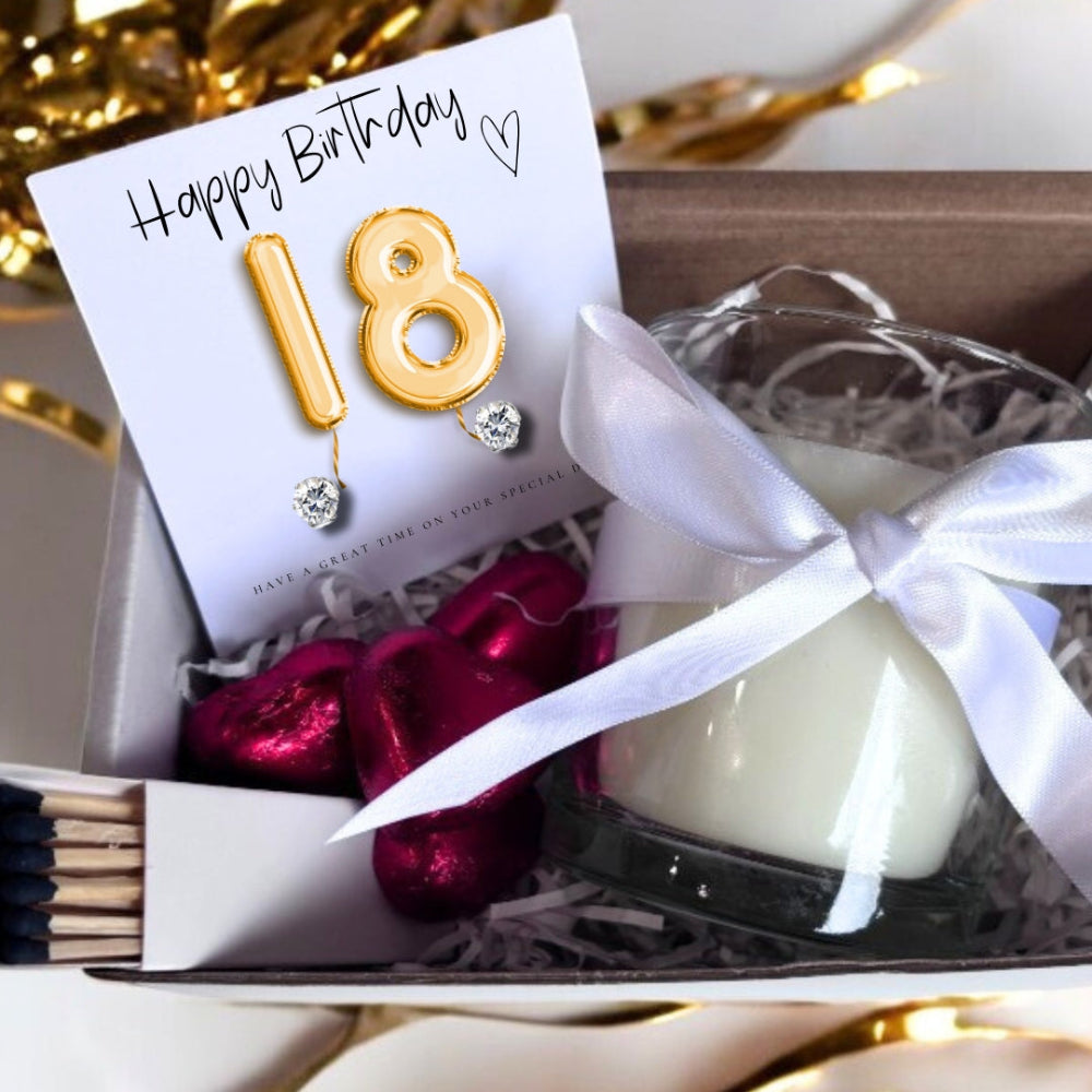 18th Birthday Gold Balloon Hamper Candle, Earrings, Chocolates Gift-0