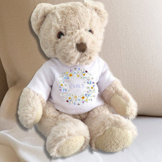 Personalised Luxury Teddy Bear Spring Flower T-shirt-0