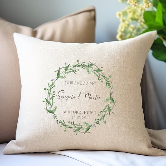 Personalised Green Floral Wedding Cushion Gift-0