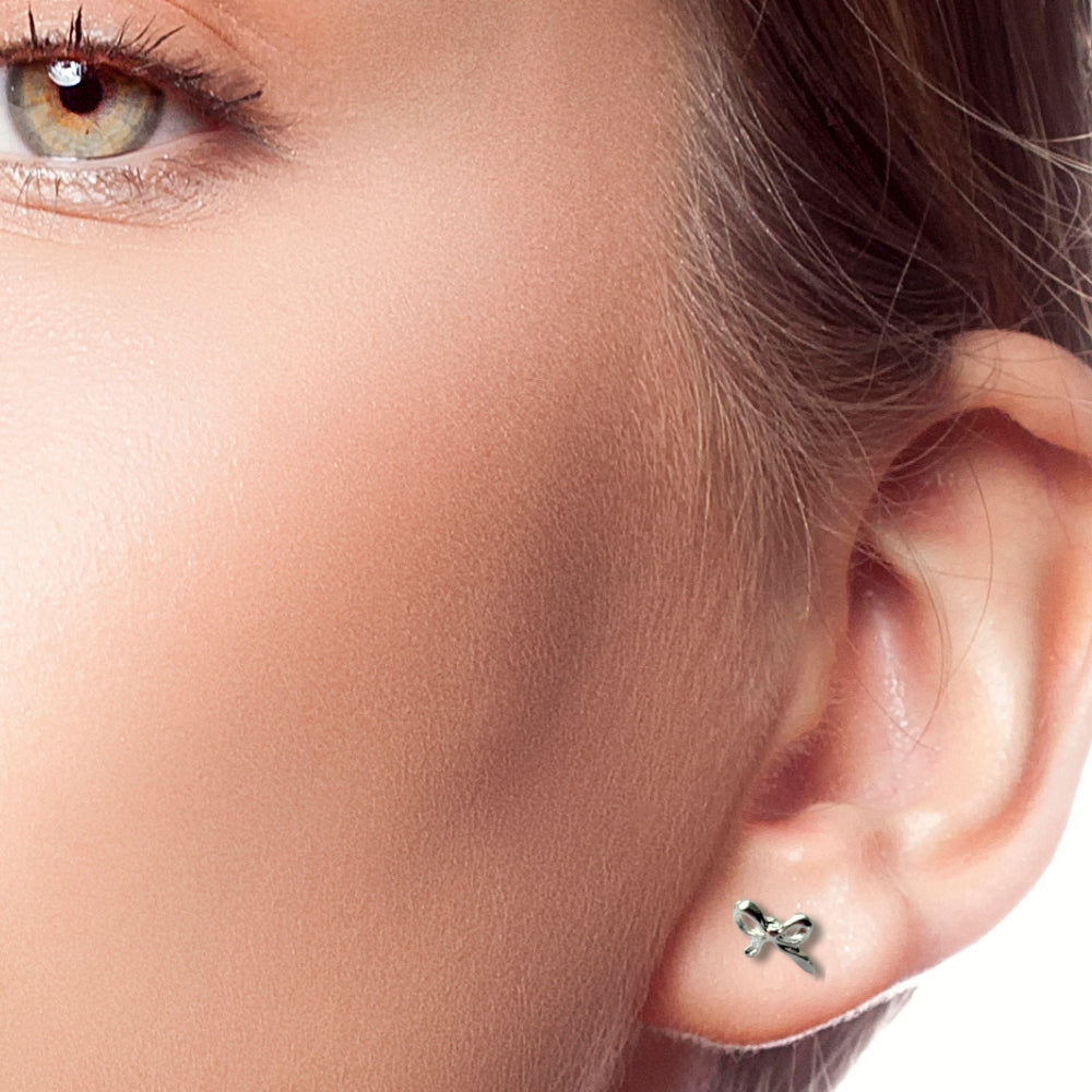 Bow Silver Stud Earrings Gift-1