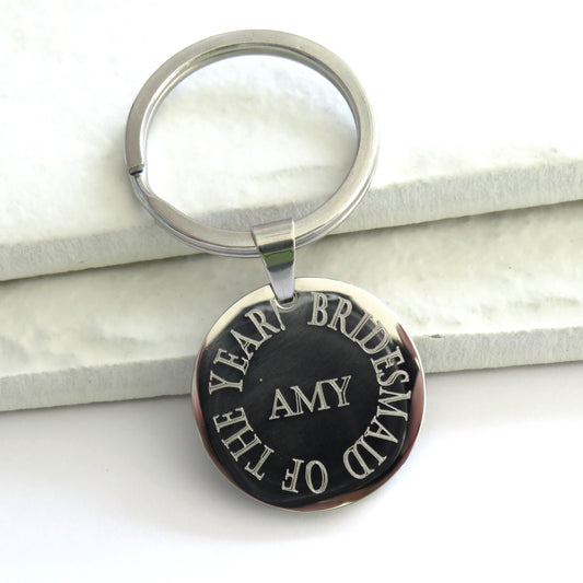 Personalised Edge Center Round Keyring - Bridesmaids Gift-0