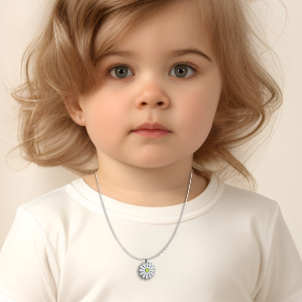 Girls White Daisy Charm Necklace Gift