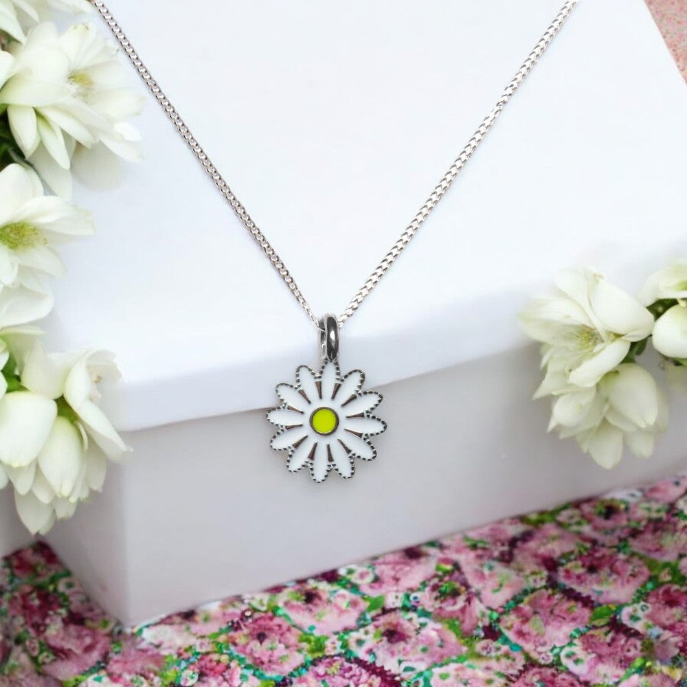 Girls White Daisy Charm Necklace Gift