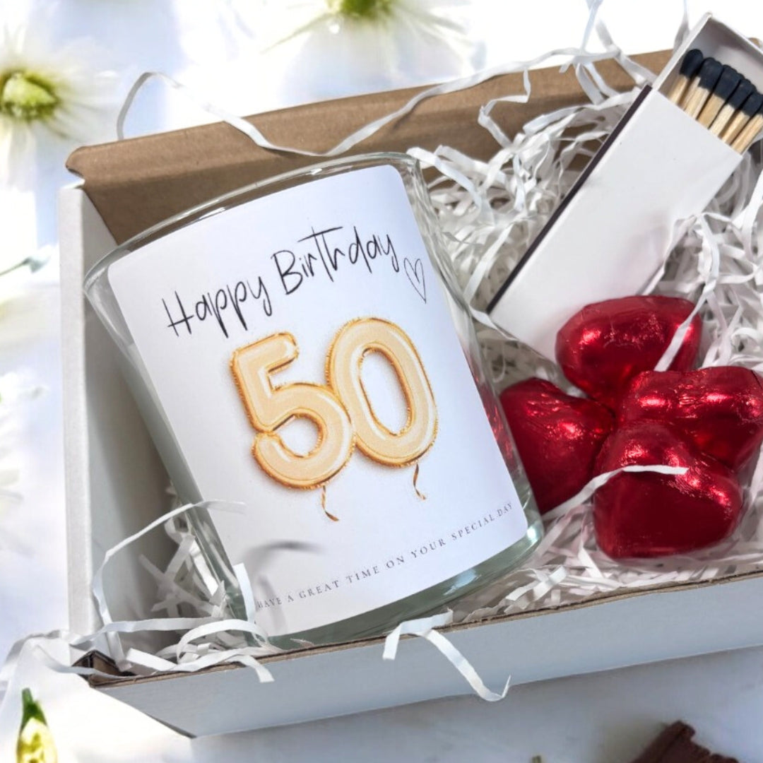 Personalised 50th Birthday Candle Gift Gold Balloon Friend, Mum-0