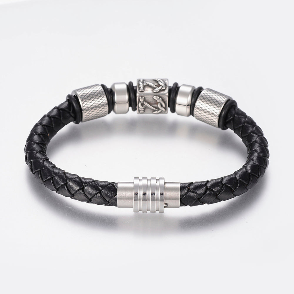 Men's Nautical Black Leather Bracelet Gift-3