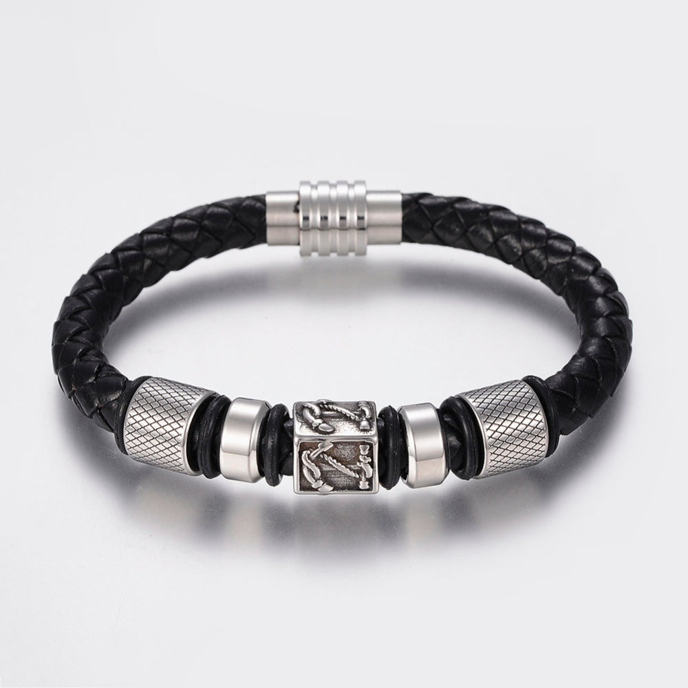 Men's Nautical Black Leather Bracelet Gift-1