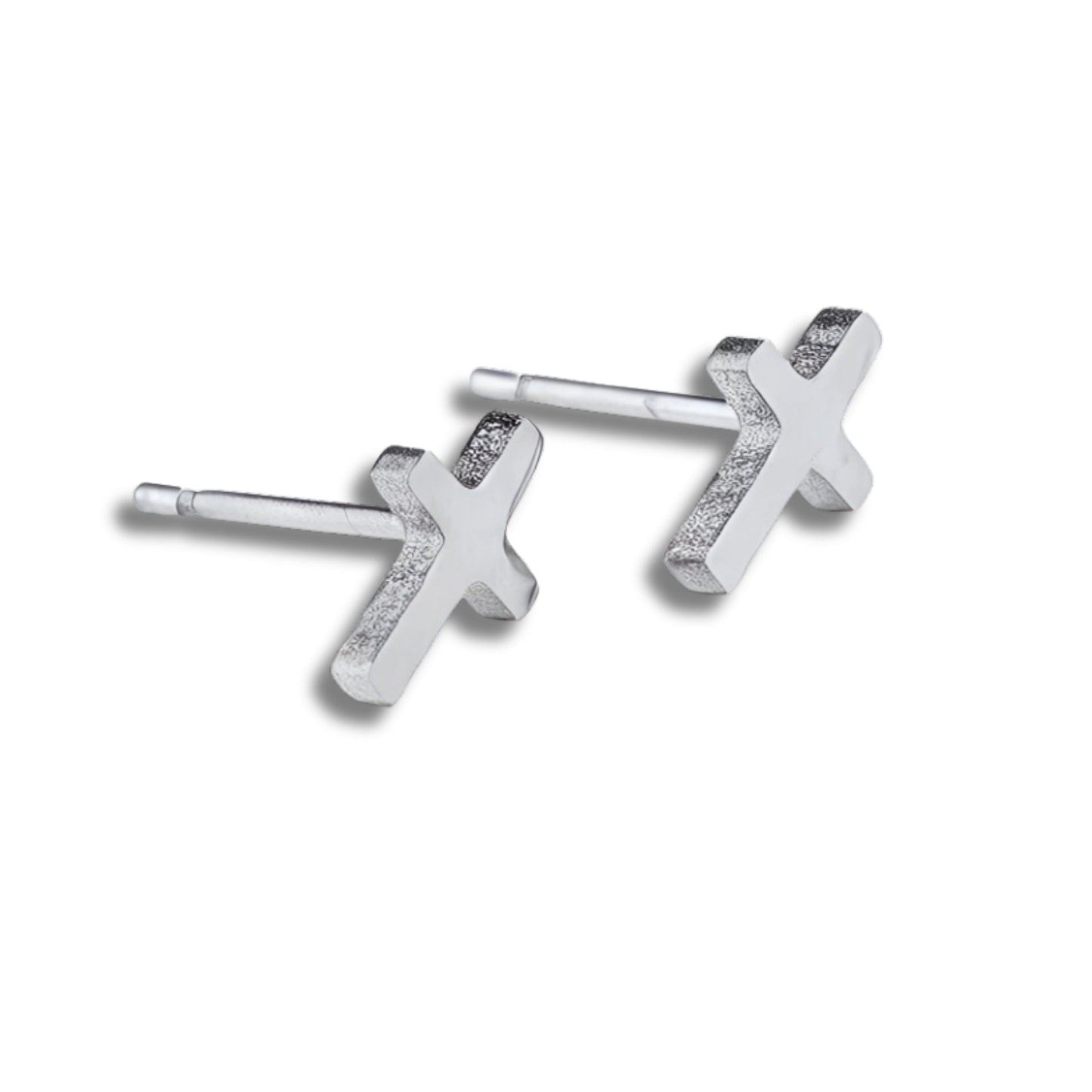 Small Silver Cross Stud Earrings - Christening Gift-0