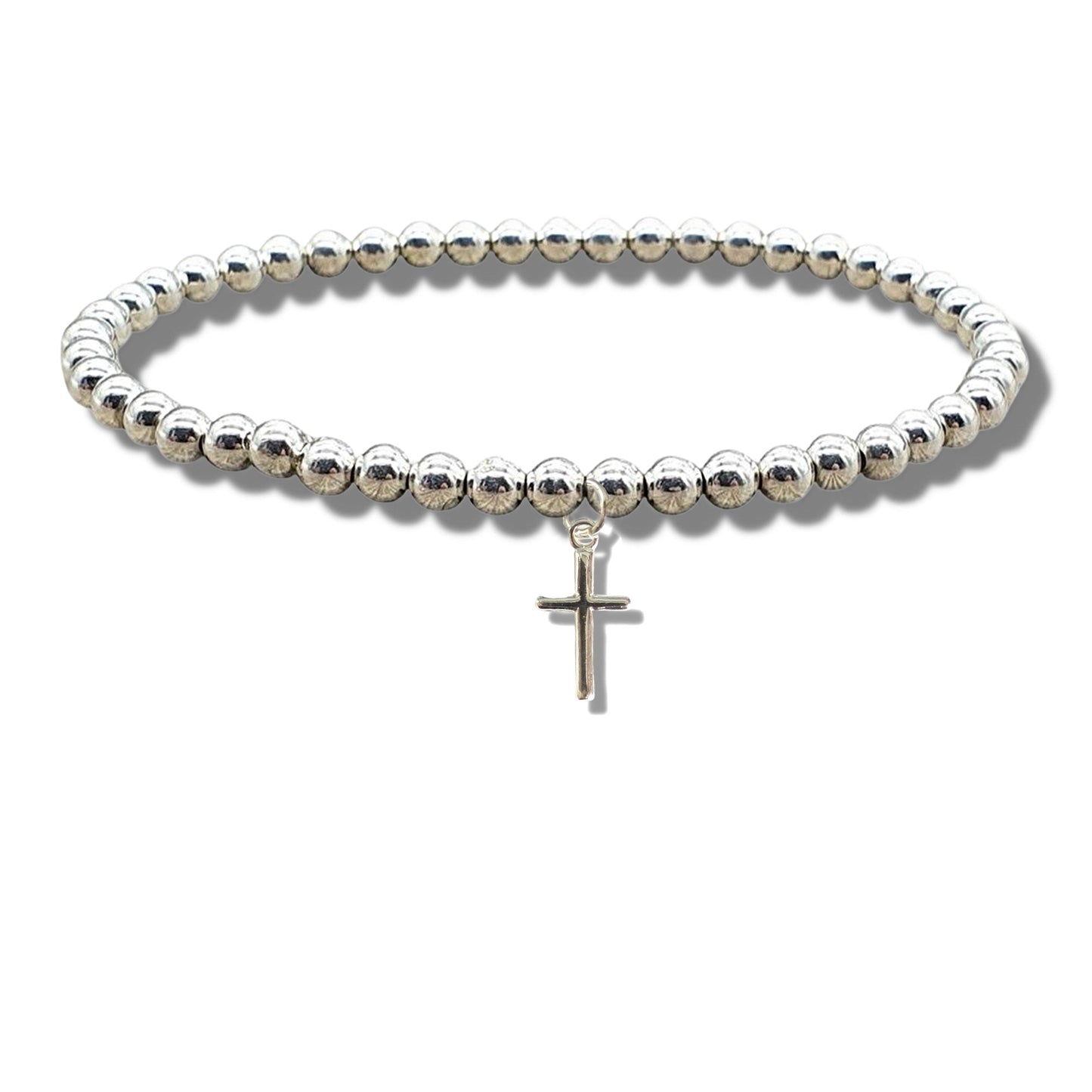 Mini Cross Silver Beaded Bracelet Gift-0
