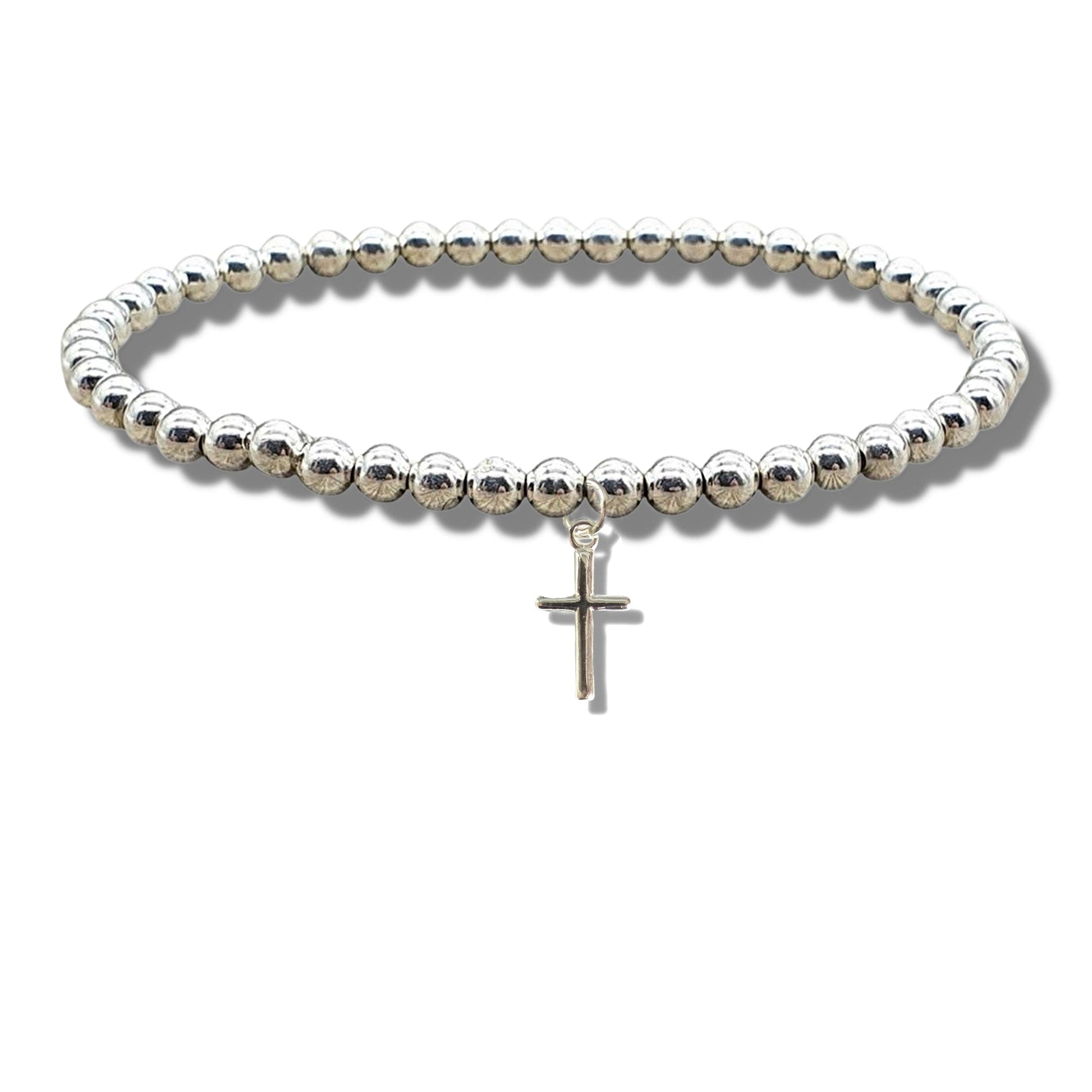 Mini Cross Silver Beaded Bracelet Gift-0