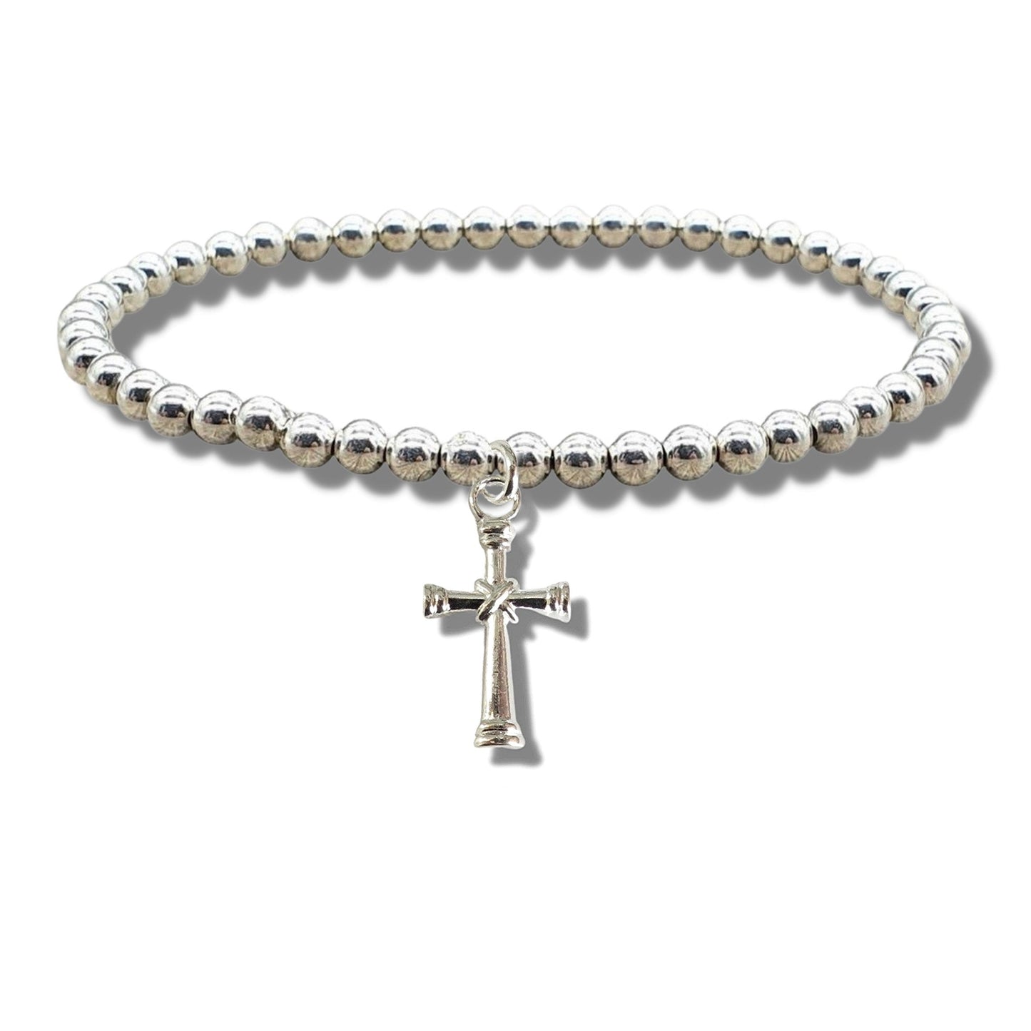 Cross Silver Beaded Bracelet Gift-0