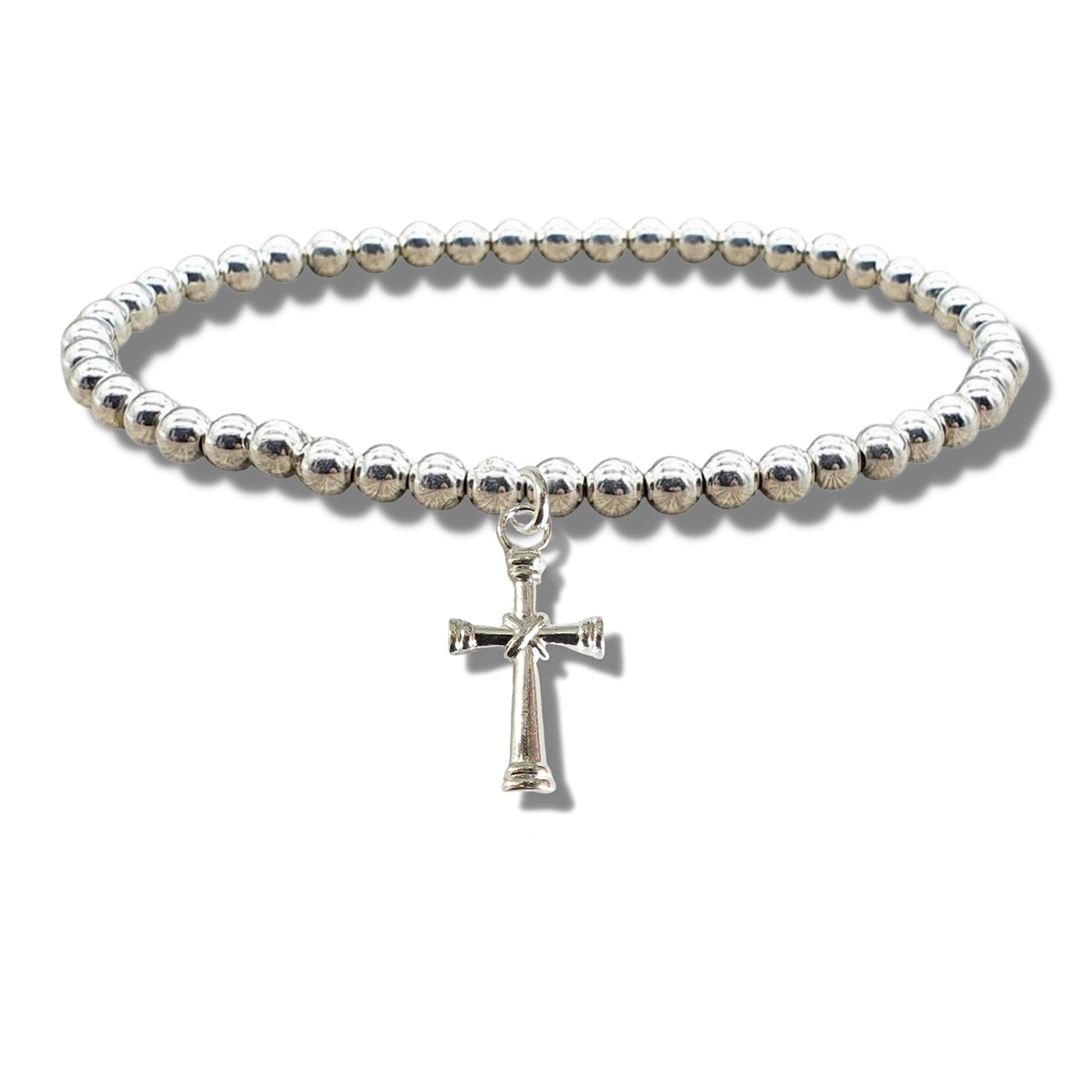 Cross Silver Beaded Bracelet Gift-0