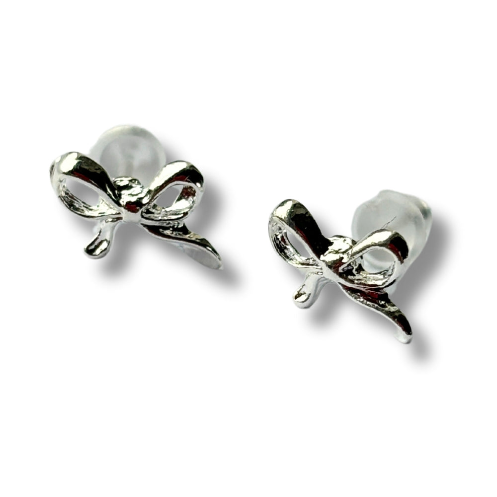 Bow Silver Stud Earrings Gift-0