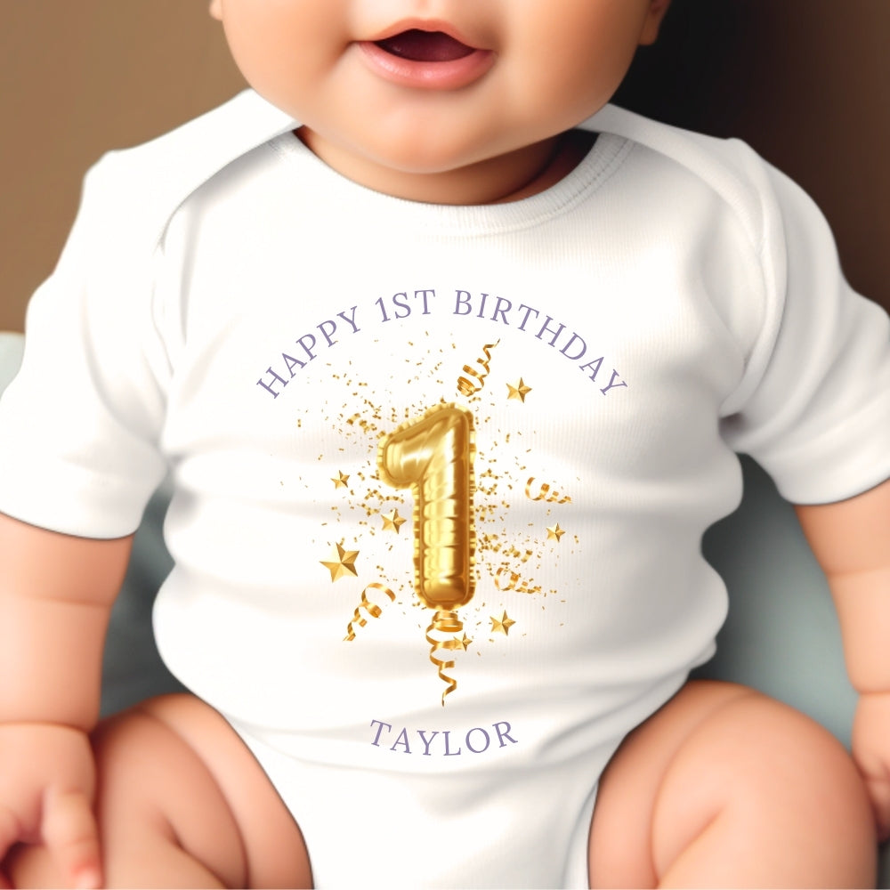 1st Birthday Gold Balloon Gift Hamper - Teddy & Baby Vest Baby Gifts-1