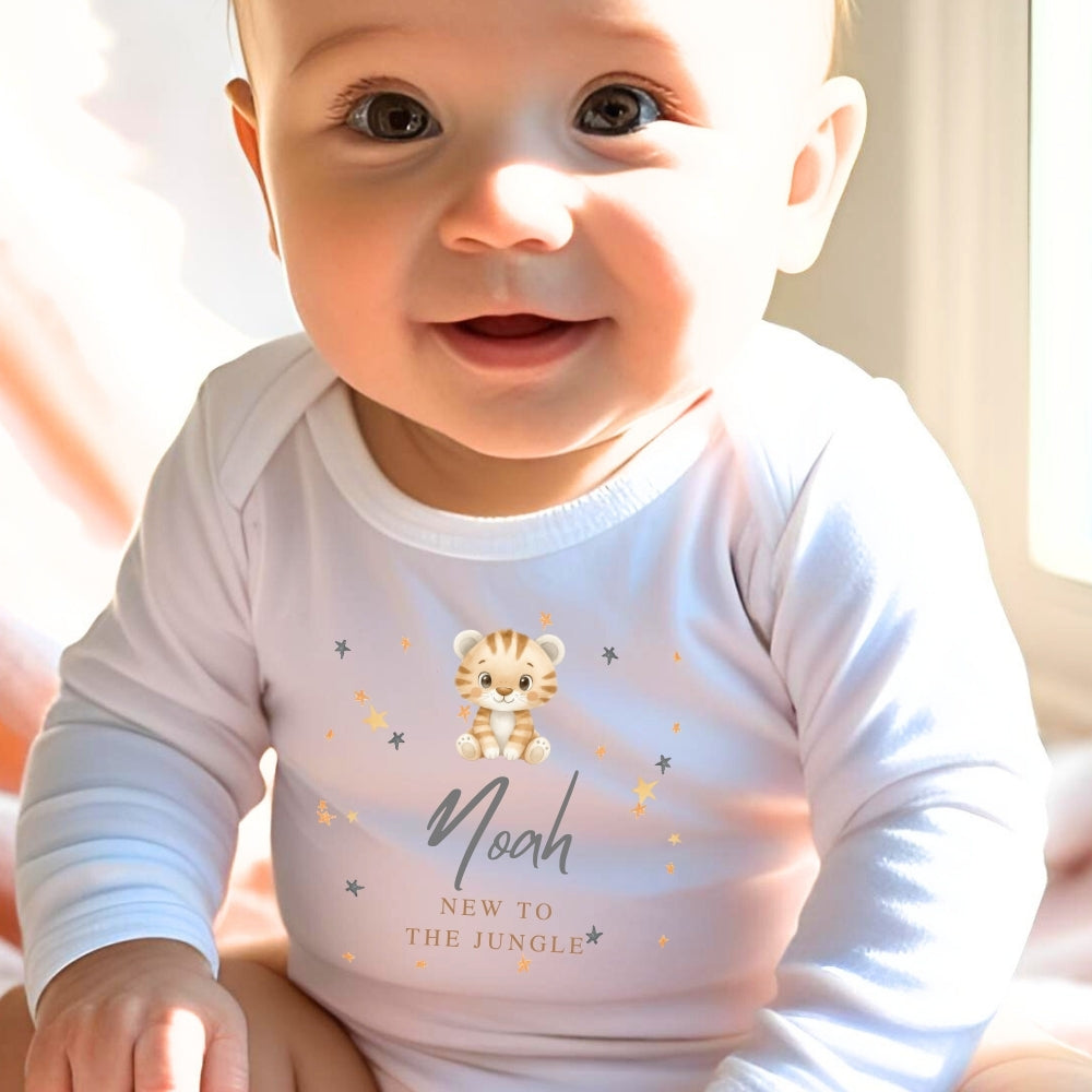 Personalised New to the Jungle Tiger Baby Outfit Baby Gifts-1