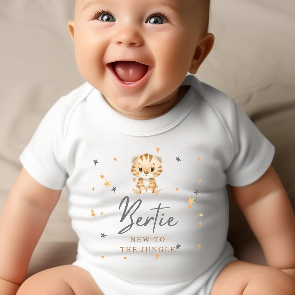 Personalised New to the Jungle Tiger Baby Outfit Baby Gifts-0