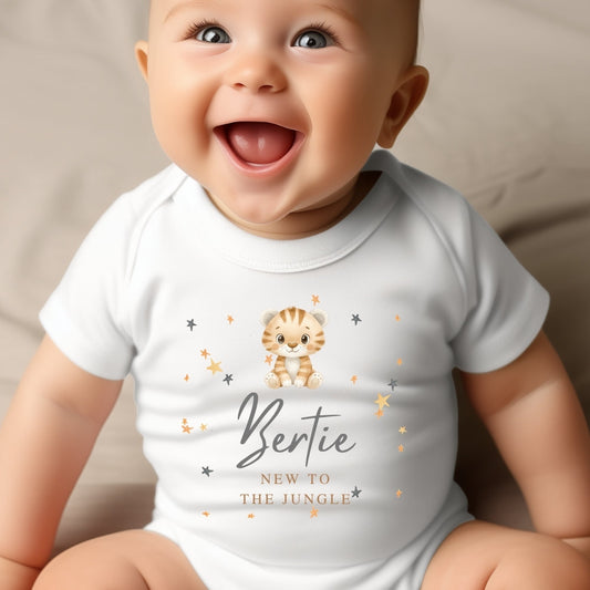Personalised New to the Jungle Tiger Baby Outfit Baby Gifts-0