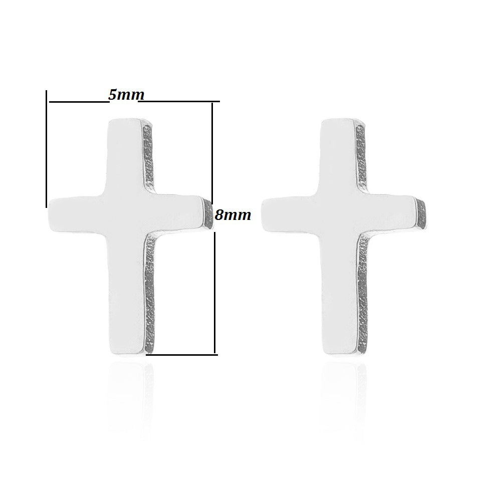 Small Silver Cross Stud Earrings - Christening Gift-1
