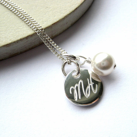 Personalised Script Disc Necklace & Pearl Gift Bridesmaids Present UK-0