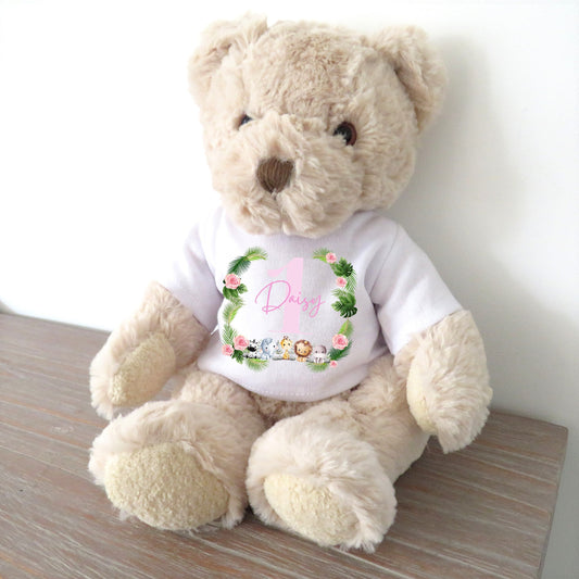 Personalised Luxury Teddy Bear Pink Girls 1st Birthday T-shirt-0