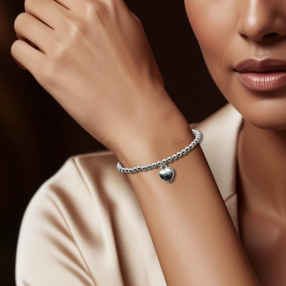 Puff Heart Silver Beaded Bracelet & Love You Mini Gift Hamper-2