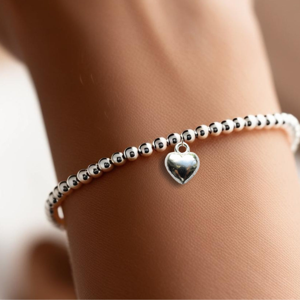 Puff Heart Silver Beaded Bracelet & Love You Mini Gift Hamper-1
