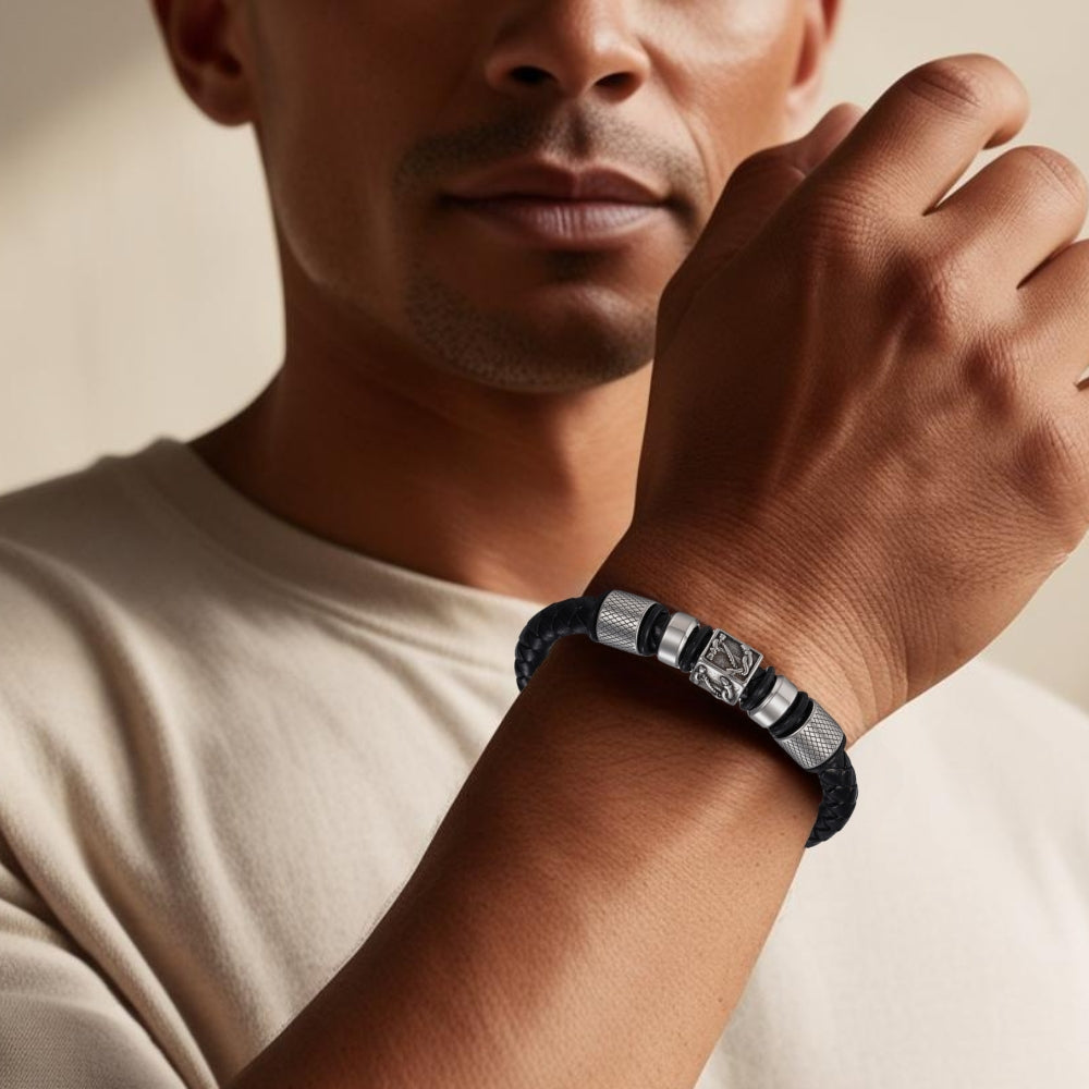 Men's Nautical Black Leather Bracelet Gift-0